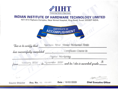 IIHT Surat course completion certificate